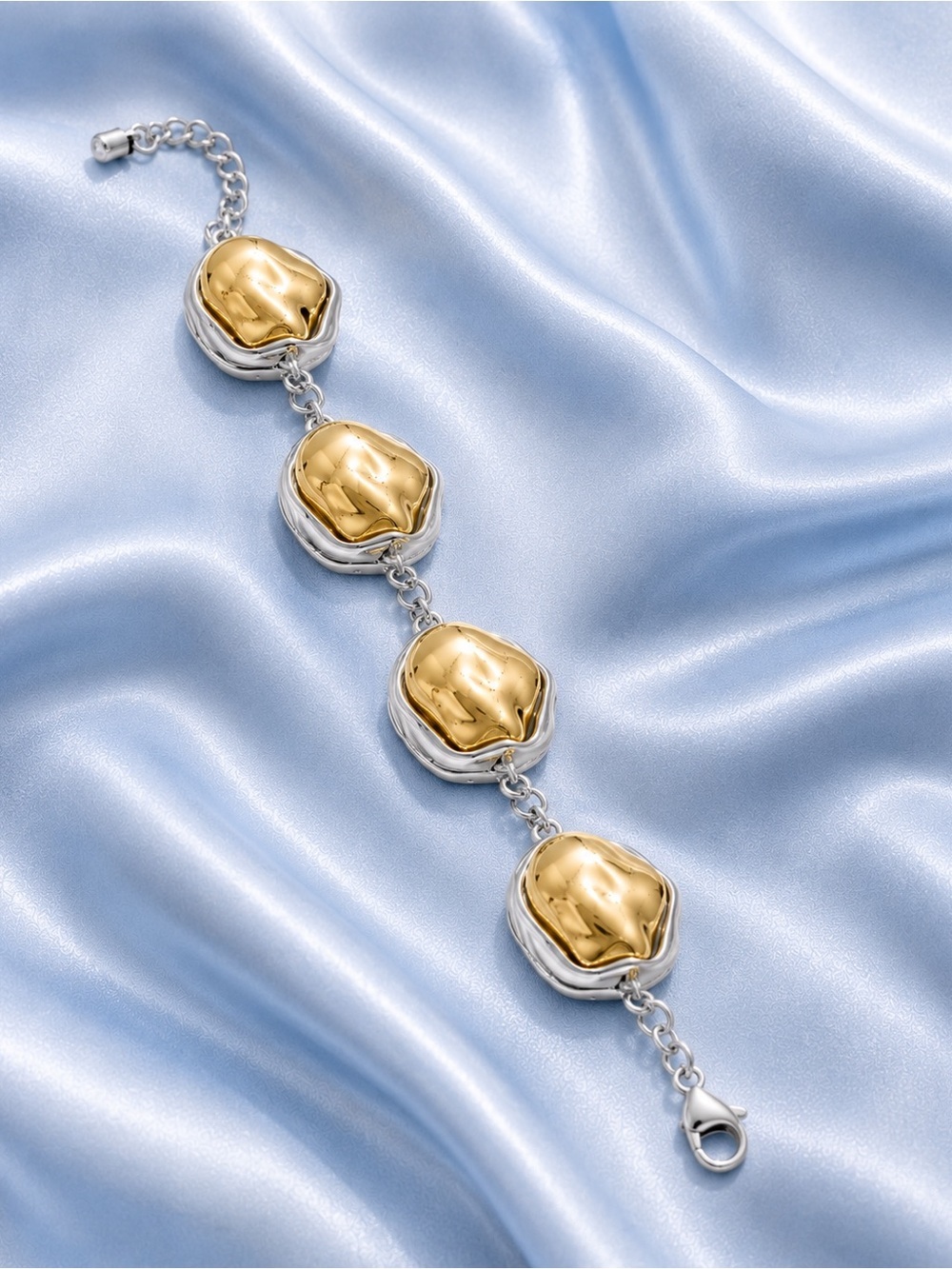 Abstract Silver Dome Link Two Tone Bracelet